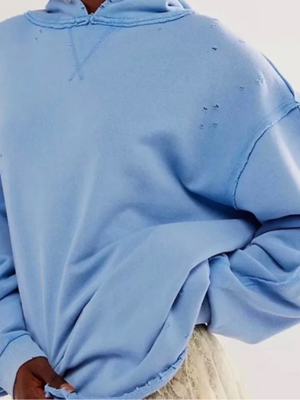 Free People Everyday Oversized Light Blue Distressed Hoodie